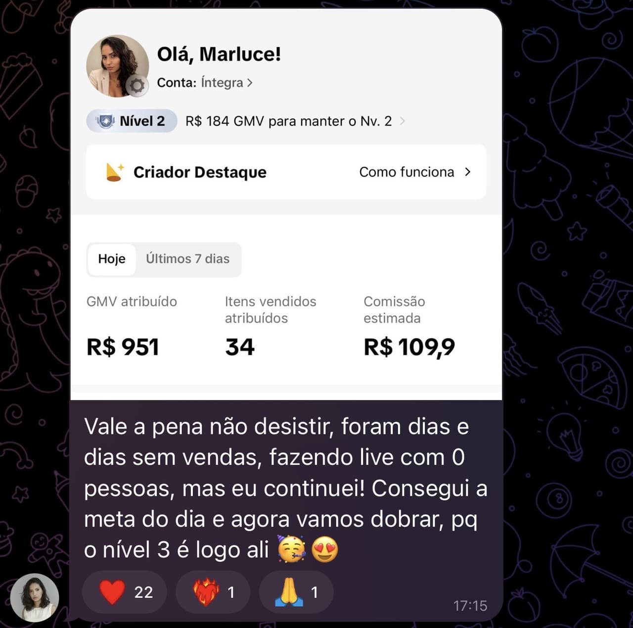 Captura de resultado de aluno fornecida pelo produtor