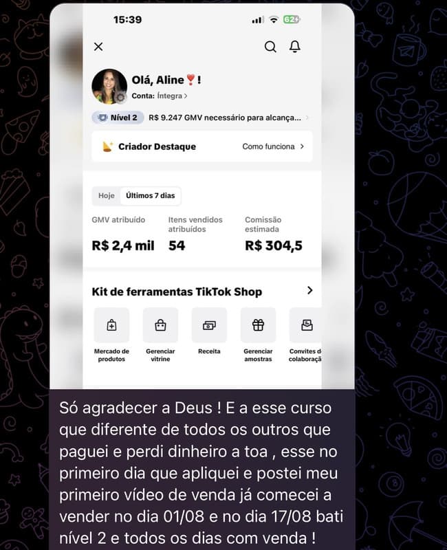 Captura de resultado de aluno fornecida pelo produtor