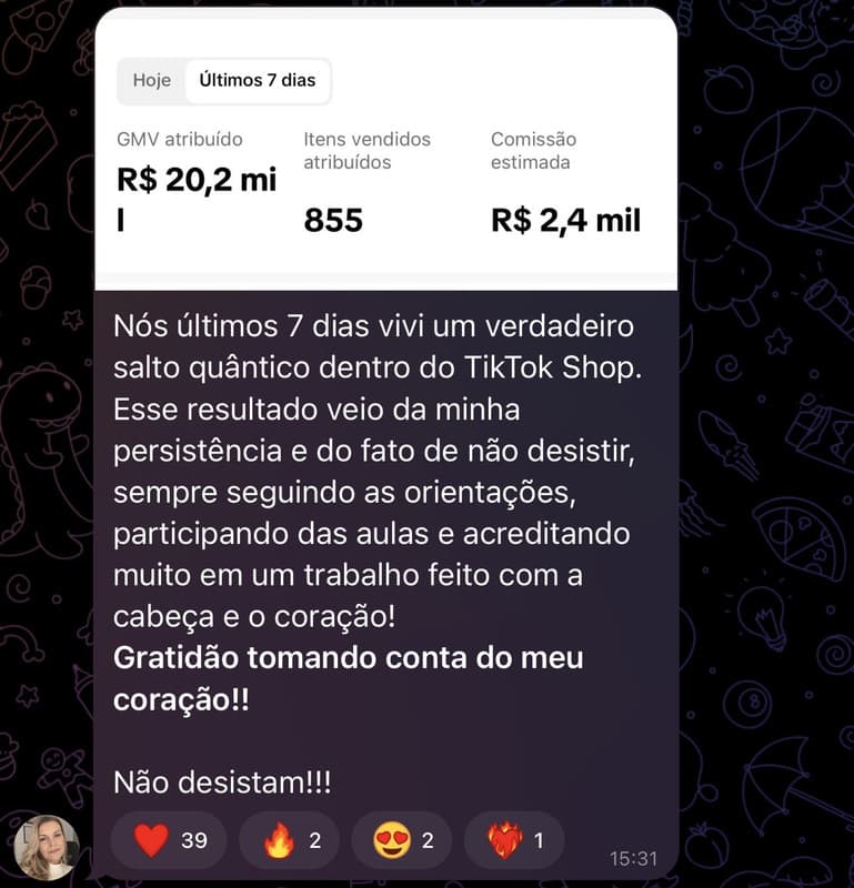 Captura de resultado de aluno fornecida pelo produtor